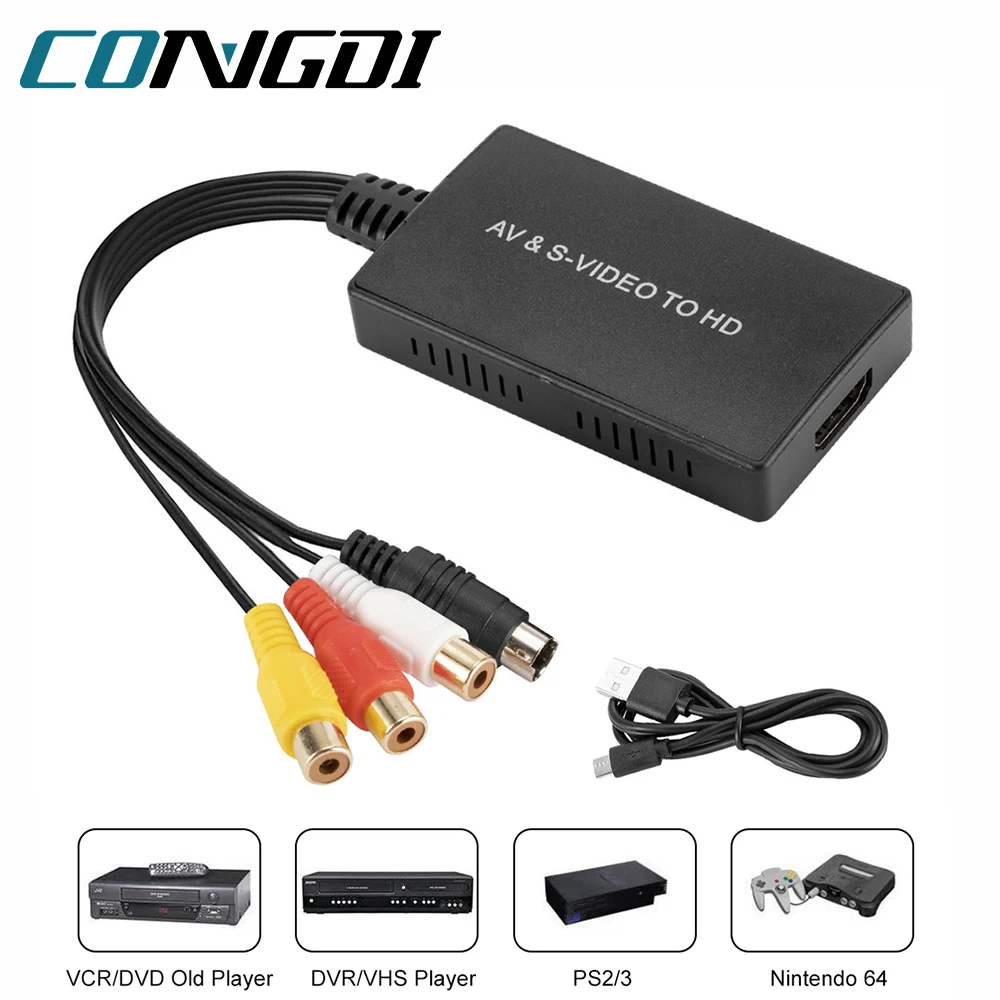 CVBS AV SVIDEO RCA to HDMI-compatible Adapter For HDTV DVD STB Compatible with PS2/ PS3 1080P/720P S-VIDEO Video Converter | Электроника