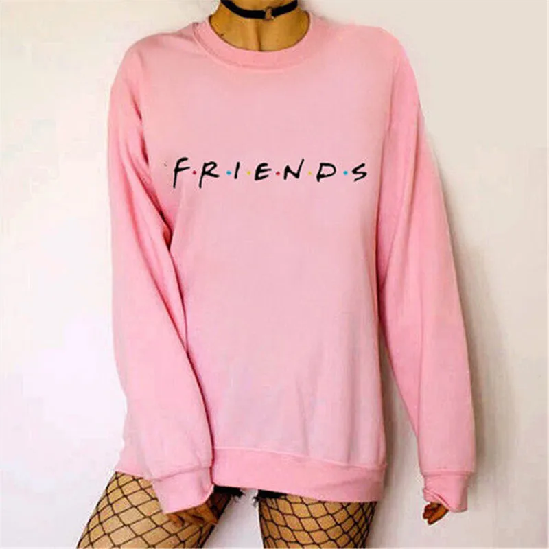 New Brand Womens Letters FRIENDS Print Long Sleeve Hoodie Sweatshirt Ladies Slouch Pullover Jumper Tops S M L XL