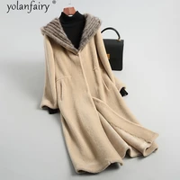mink fur collar 100 wool real fur coat female jacket hooded women coats winter clothes fashion 2020 abrigo mujer pph1522