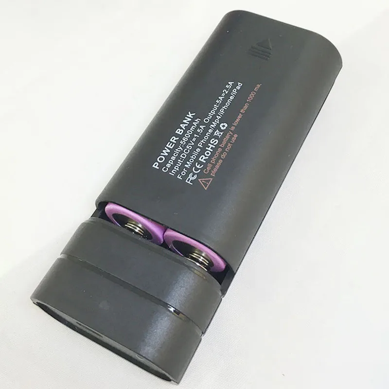 Портативный USB внешний аккумулятор коробка 2*18650 зарядное устройство Внешний аккумулятор чехол коробка DIY комплект для samsung huawei Xiaomi всех смартфонов - Цвет: Black No Battery