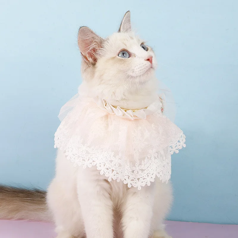 

Жемчужный двойной кружевной маленький свежий шарф для домашних животных бисерные аксессуары для домашних животных шарф для кошек ошейник ...