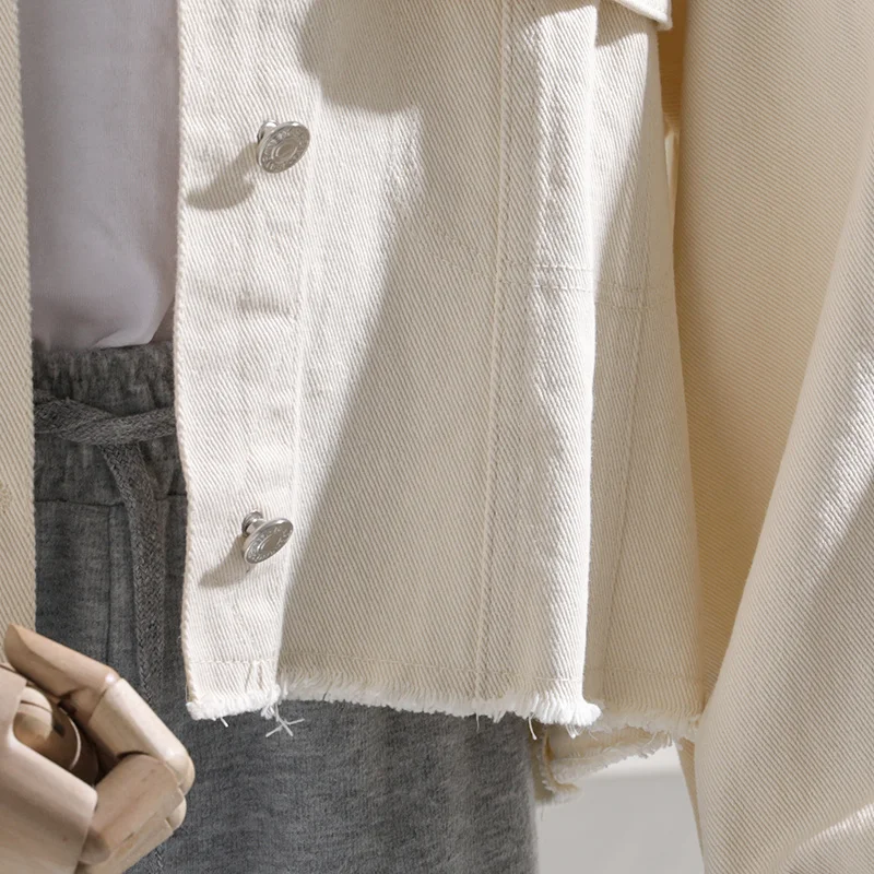 

Purple Beige Women Short Denim Jacket Korean Loose Lantern Sleeve Spring Autumn Oversized Casual Jeans Jacket Female Basic Coat