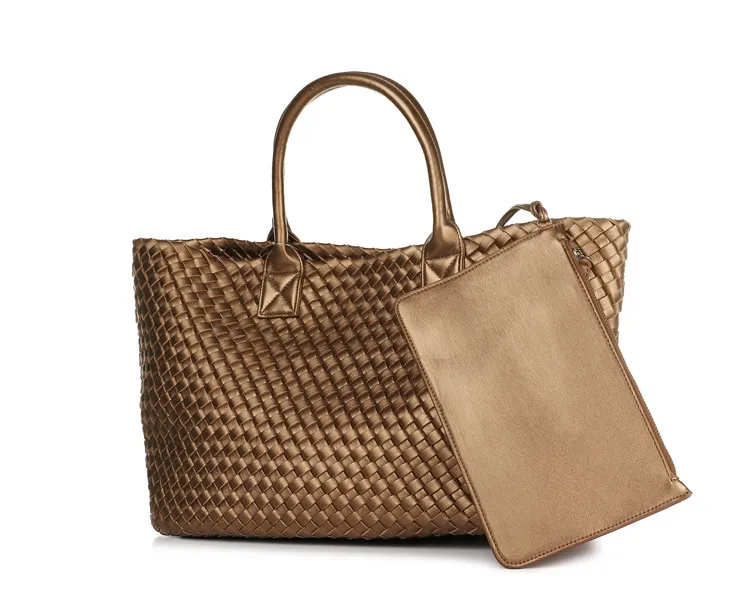 

Women Tote Bag Large Woven Knitted Imitation Sheepskin Leather Shopping Purse Female Shoulder Bag Set