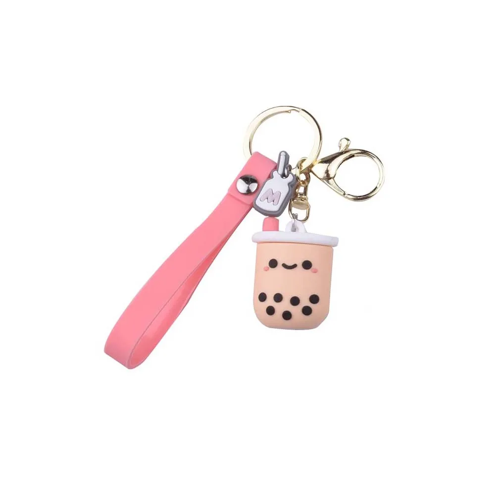 

Silicone Pearl Milk Tea Cute Keychain Toys Luxury Kawaii Keychains For Baby Girls Bag Car Charm Accessories Gift Key Rings