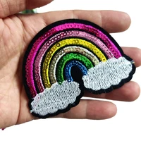 sequined embroidered rainbow iron on sewing patches stickers for clothing appliqued small badge for hat bags children shirt