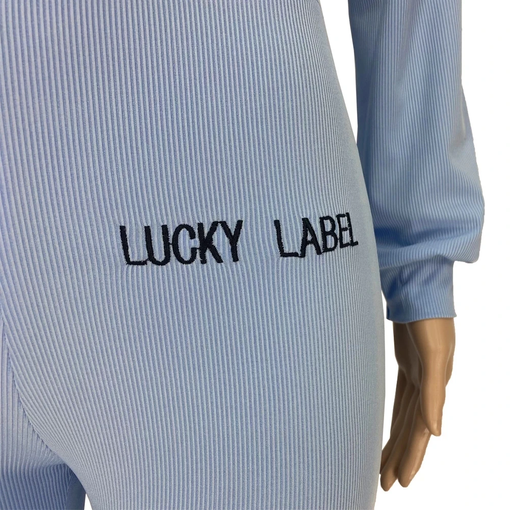 

Women Two Piece Set Tracksuit Letter Embroidery Long Sleeve Elastic Crop Top Causal Trouser High Waist Leggings Workout Pants