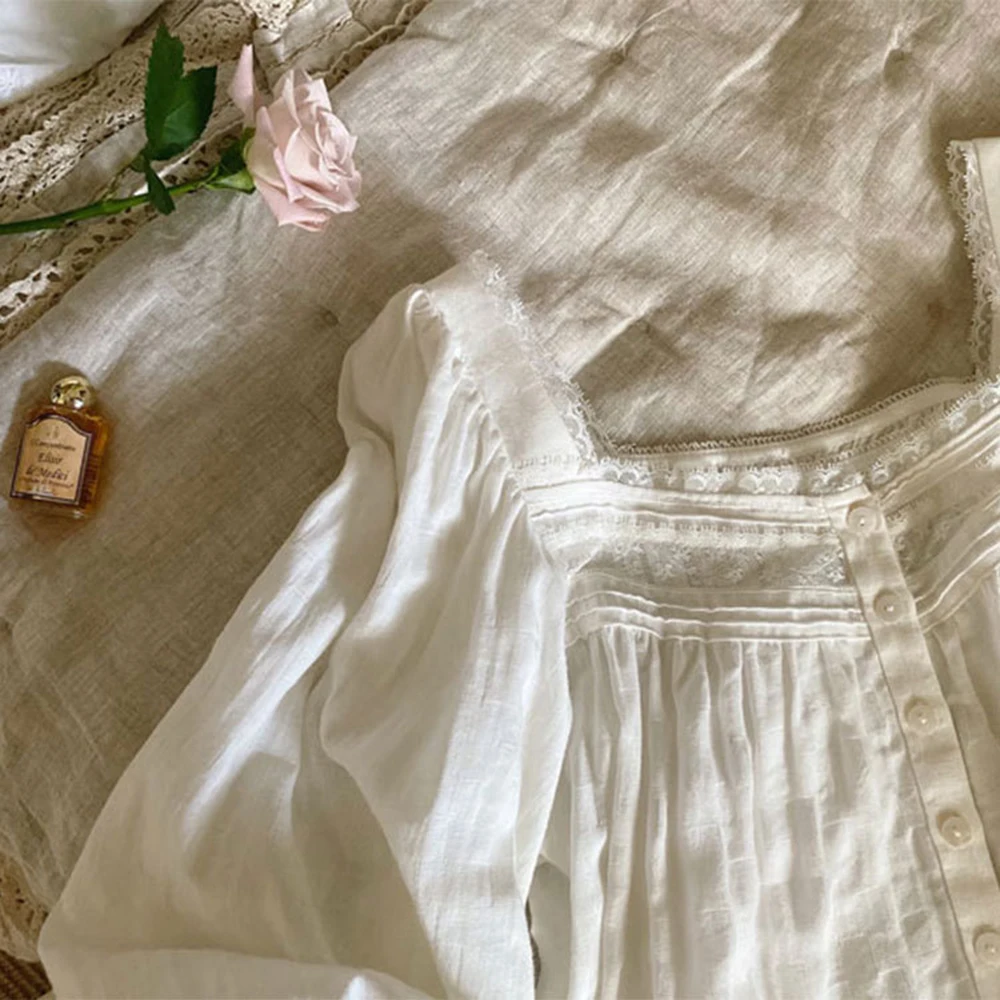 New Arrivals Retro Palace Homewear Women's White Nightdress Spring Autumn Summer Sweet Princess Elegant Vintage Nightgown