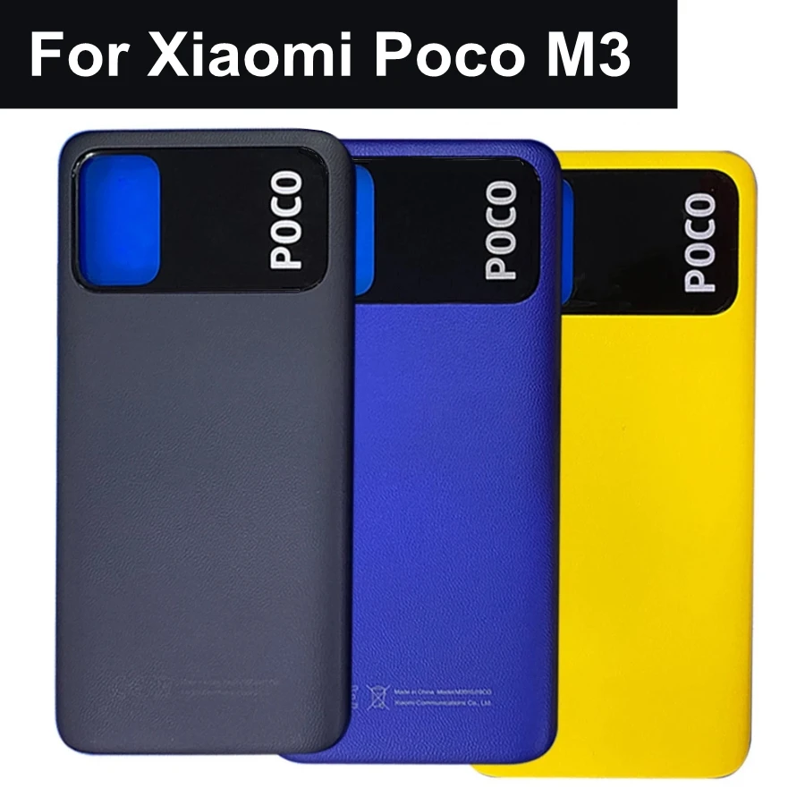 

Задняя крышка аккумулятора для Xiaomi Poco M3, 6,53 дюйма, задняя крышка корпуса, замена крышки аккумулятора для POCO M3, замена крышки аккумулятора