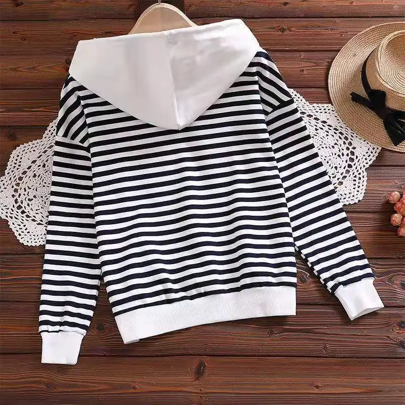 Блузка женская с капюшоном в полоску длинным рукавом | Женская одежда