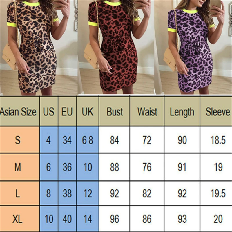 

Cotton Fashion Lace Up Bandage Bodycon Dress Women Short Sleeve O Neck Summer Dress Leopard Print Short Party Casual Mini Dress