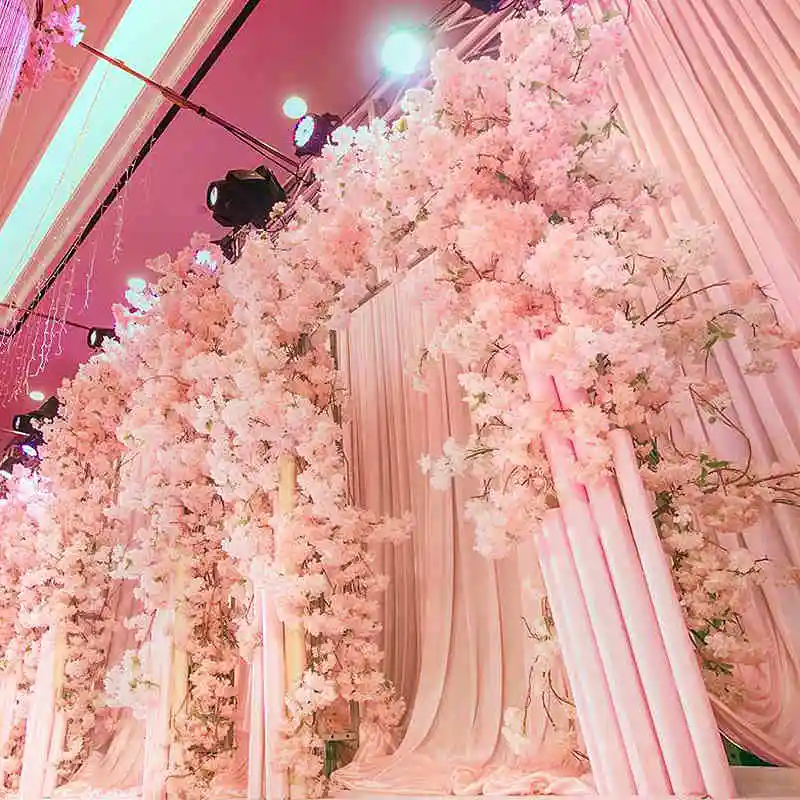 искусственные цветы декор для дома Симуляция вишни 100 см 4 ветви с зеленым цветком