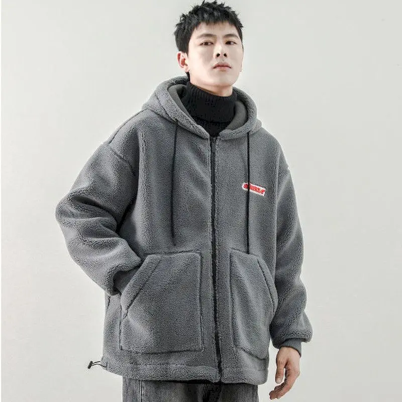 Куртка из овечьей шерсти с капюшоном искусственного меха мужские зимние куртки