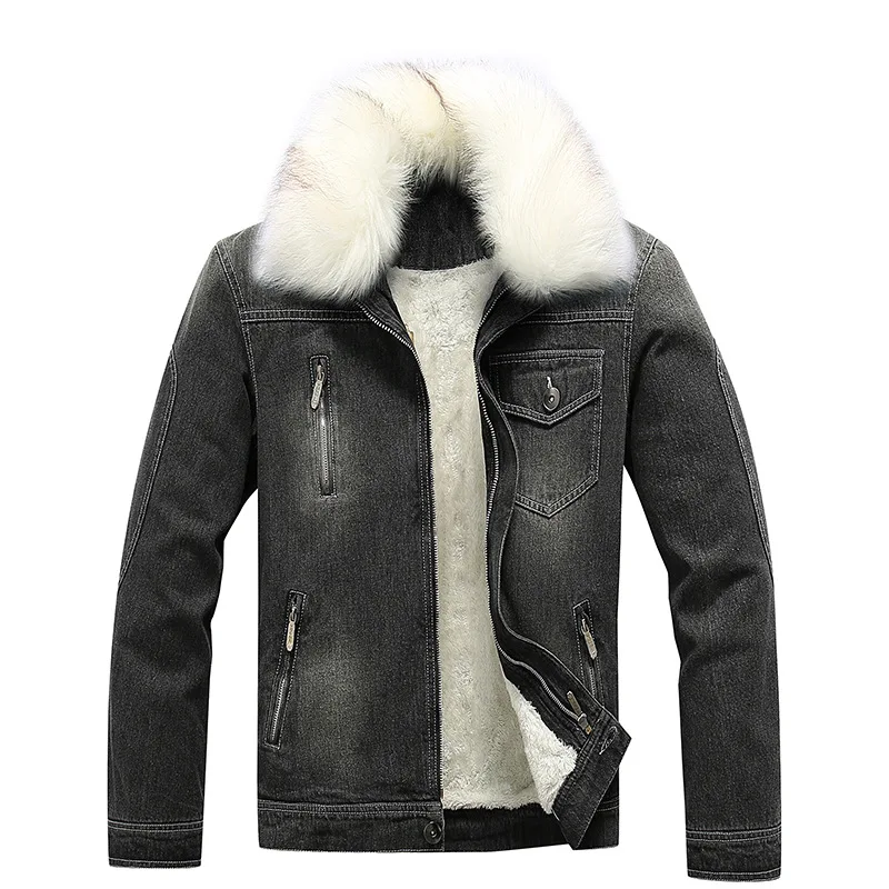 

Fur Collar Jackets Men's Winter Fleece Lined Jeans Jacket Demin Couple Jacket Motorcycle Cowboy Coat Outwear 5XL 6XL MY211