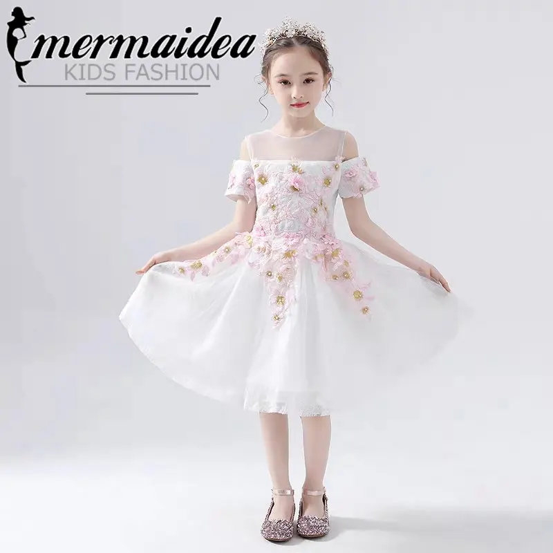 Летнее роскошное Новое Детское пышное платье принцессы с цветочной аппликацией