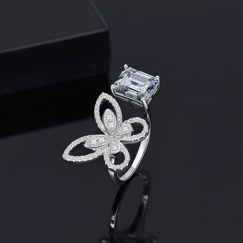 

OEVAS 100% 925 Sterling Silver Created Moissanite Citrine Gemstone Wedding Engagement Butterfly Ring Fine Jewelry Wholesale
