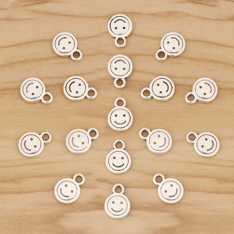 

50 Pieces Tibetan Silver Color 2 Sided Smile Face Charms Pendants for DIY Necklace Bracelet Jewellery Making Accessories 12x9mm