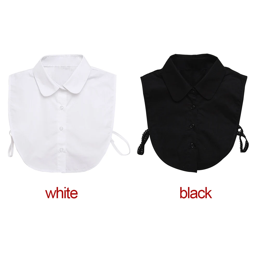 

Women Round Button-down Top Blouse Solid With Tapes Shirt Lapel Choker Cotton Blend All-Match Detachable Collar Lightweight