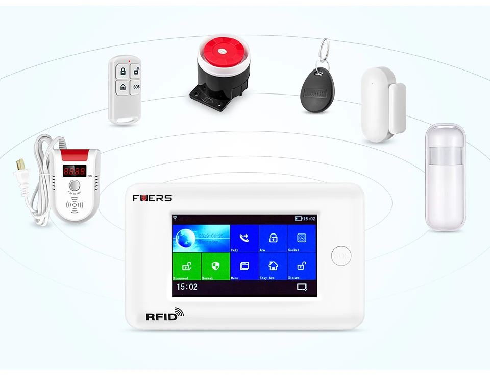 FUERS PG106 Безопасность Защита приложение управление Wi-Fi подключение голосовой мониторинг сенсорный экран системы сигнализации безопасности домашняя сигнализация комплект