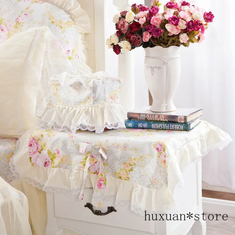 

Cotton Princess Bedding Set Lace Duvet Cover Bed Skirt Pillow Mat Bedstand Cover