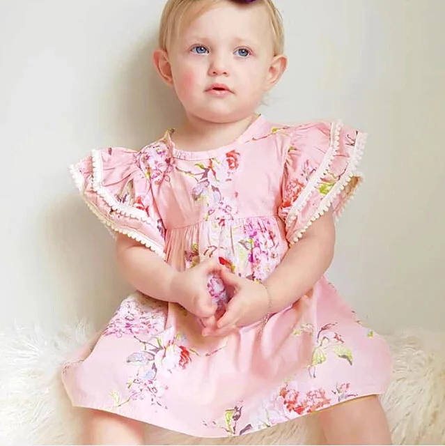 Платье с цветочным принтом для маленьких девочек комбинезон рукавами младенцев