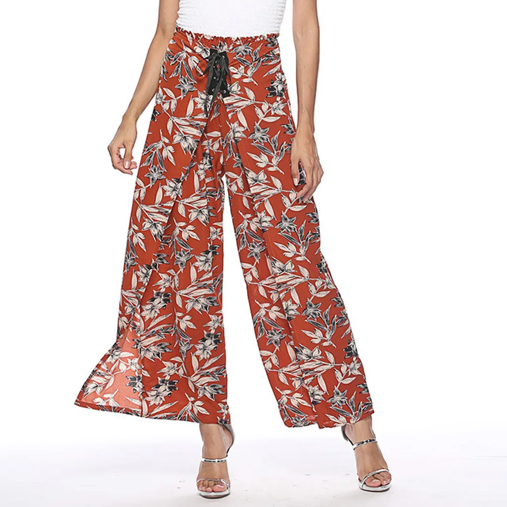 Женские брюки с цветочным принтом и завышенной талией|Брюки| |