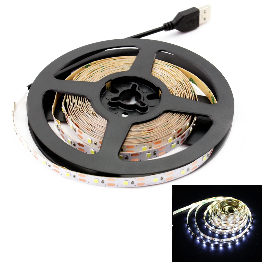 USB DC 5V СВЕТОДИОДНАЯ лента SMD 2835 5M не водонепроницаемая гибкая 60LED/M подсветка для