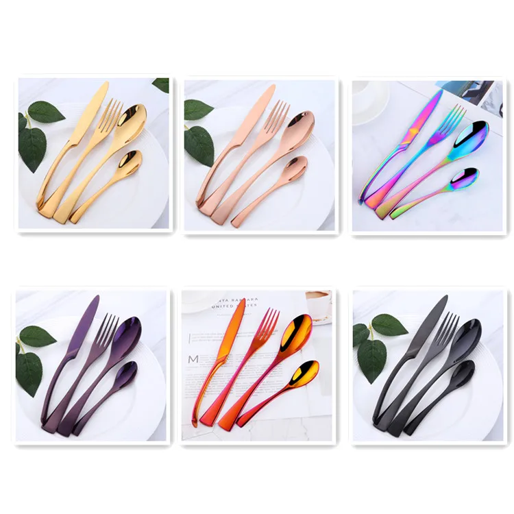 Mix Color 24pcs Набор столовых приборов Kaya 24 шт./лот, набор столовых приборов из нержавеющей стали черного цвета, набор столовых приборов с зеркальным покрытием, столовый нож, вилка, используемый для ресторана - Цвет: Mix Color 24pcs