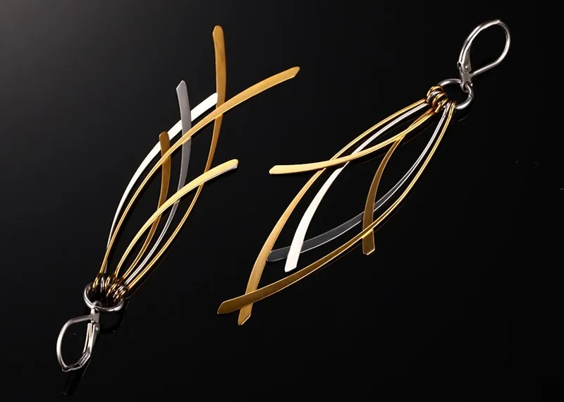 

QWC CCE181 arrival fashion jewelry for women birthday gift gold metal with stone Simple titanium steel men's Tassels earring