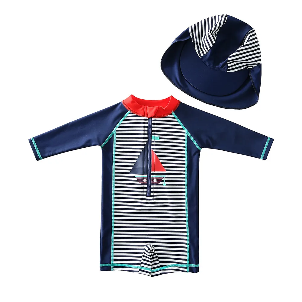 Wishere One-piece Swimsuit  Baby Summer Swimming Suit Printed Bathing Clothes Kids Swimwear With Hat For Toddler Boys Beachwear