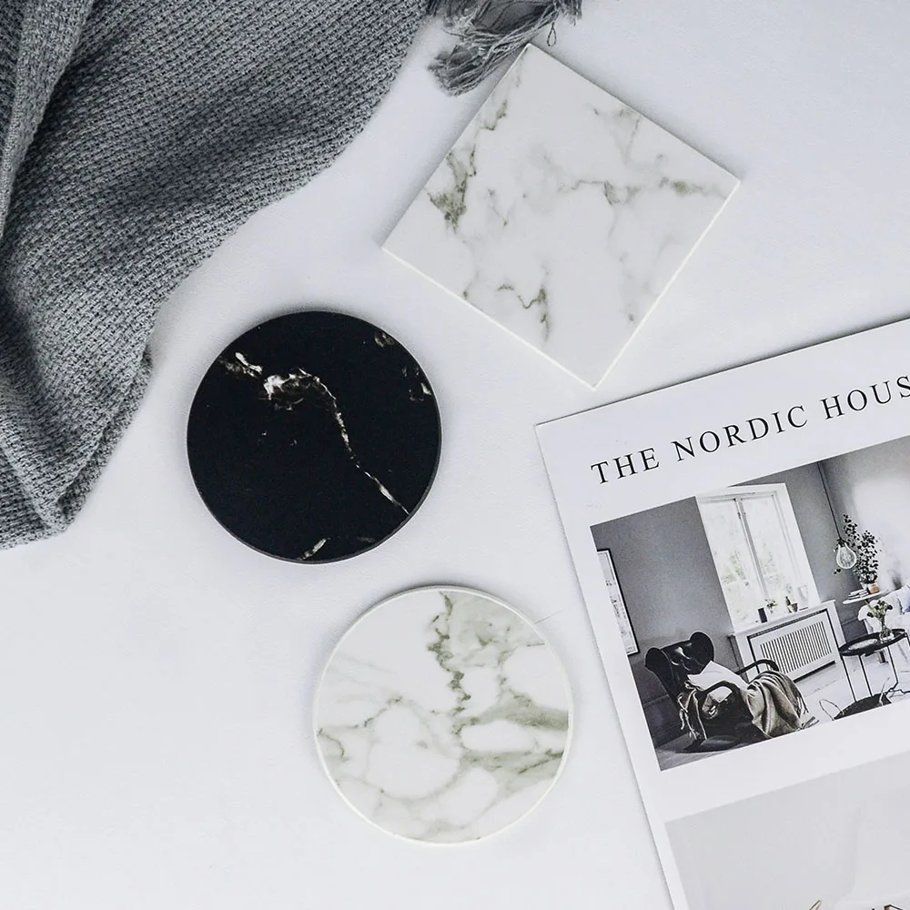 Креативная подставка для стаканов из искусственной кожи Мраморная Подставка