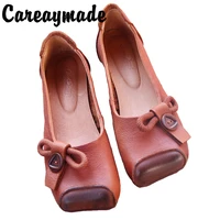 careaymade literary and artistic ethnic style leather womens shoes individual square head comfortable casual single shoes