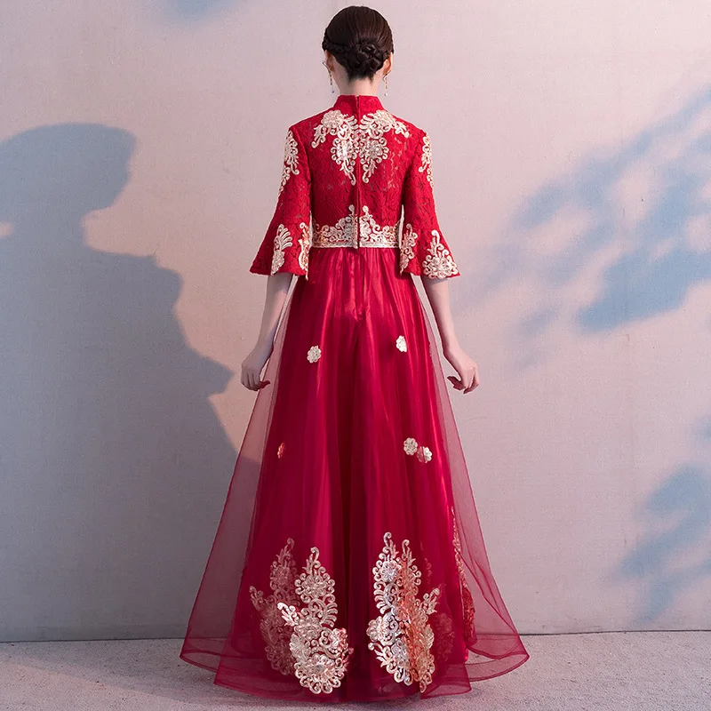 Праздничный костюм невесты Летнее Длинное Платье в китайском стиле Высокая