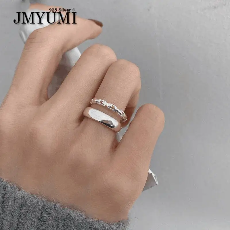 JMYUMI 925 Sterling Silver Rings Couples Accessories Fashion Vintage Creative Hollow Double Layer Design Hip Hop Party Jewelry