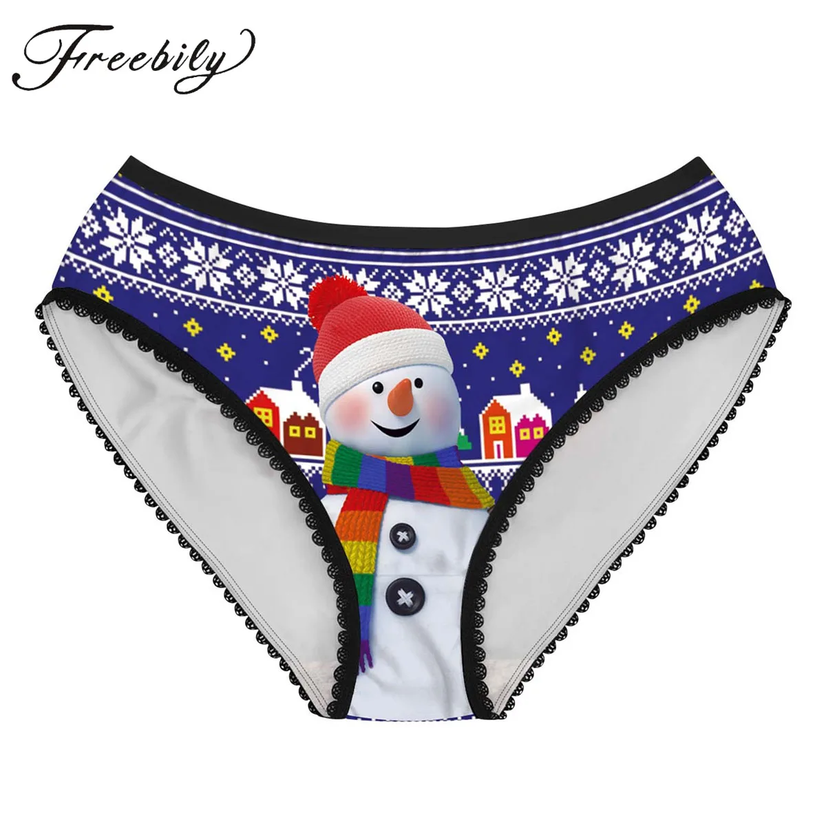 

Ladies Christmas Underwear Briefs Knicker Lingerie Miss Santa Claus Funny Underpants Snowman Elk Bells Printed Panties Underwear