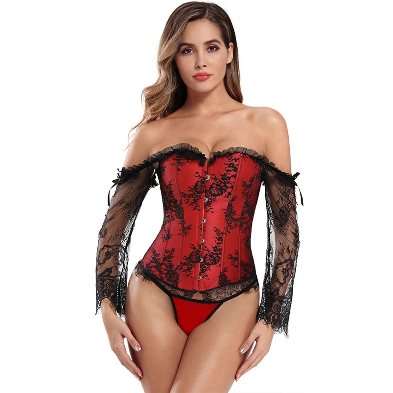 Comeonlover кружевной корсет сексуальное бюстье с длинным рукавом вышивкой Ropa Gotica Mujer