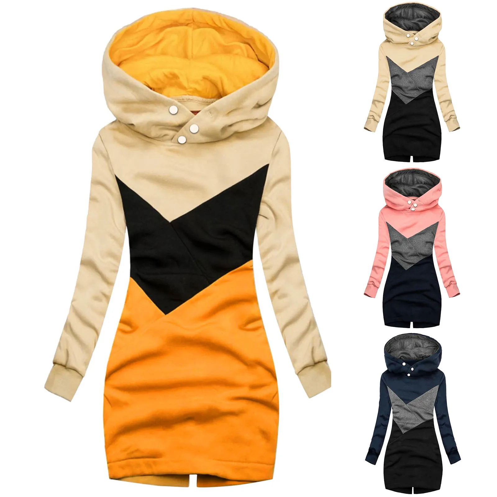 

Fashion Women Sweatshirt Patchwork Casual Long Sleeve Slim Fitting Hooded Tops Pullovers Ladies Long Hoodies Winter Sweatshirts