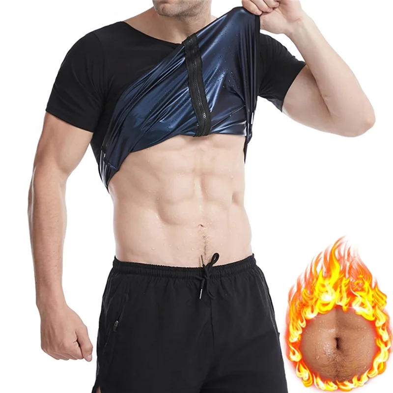 

Men Sauna Suit Hot Body Shaper Corset for Weight Loss with Zipper Waist Trainer Short Sleeve Workout Shirt Male Shaperwear