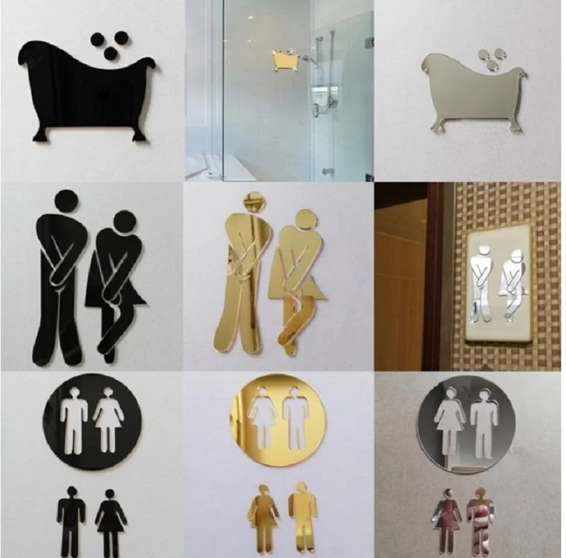 Знак входа Дверь Зеркало стикер s Мужчины Женщины для ванной туалета Легко
