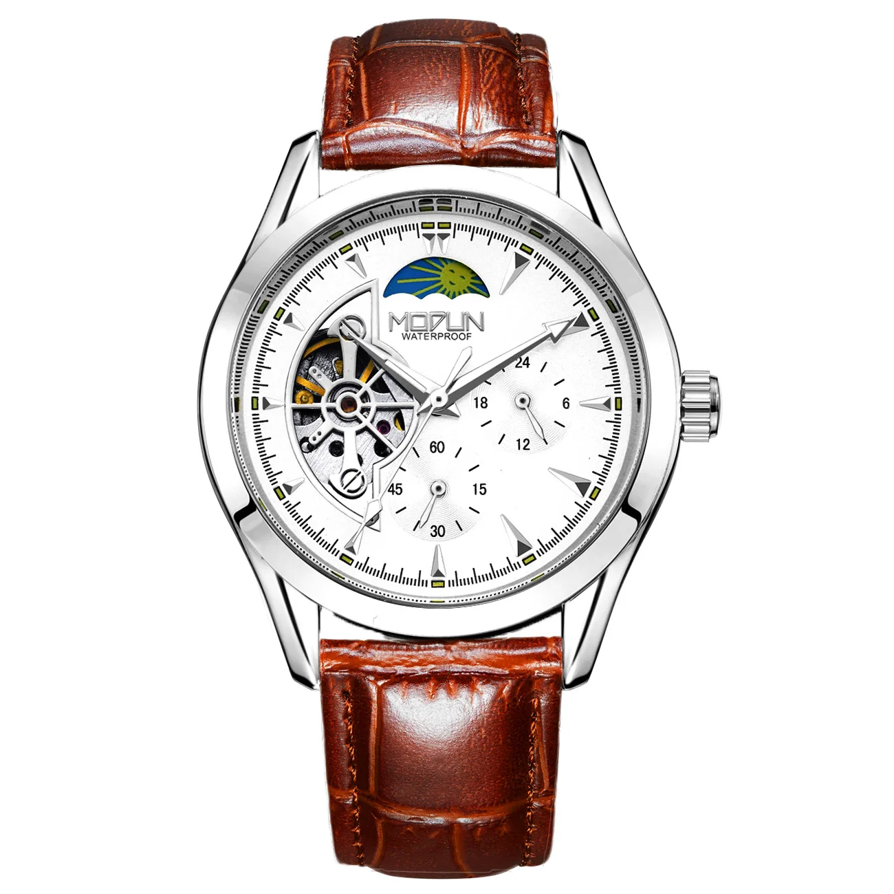 

2021Genuine Modun Men's New Sun Moon Star Tourbillon Hollow Out Luminous Six Needle Three Eye Automatic Mechanical Watch