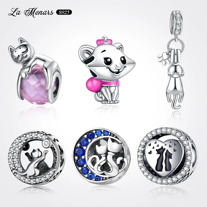 

Lovely Cute Cat Series Bead Fit Original Brand Charm Bracelet Genuine Silver Plating For Woman DIY Jewelry Making