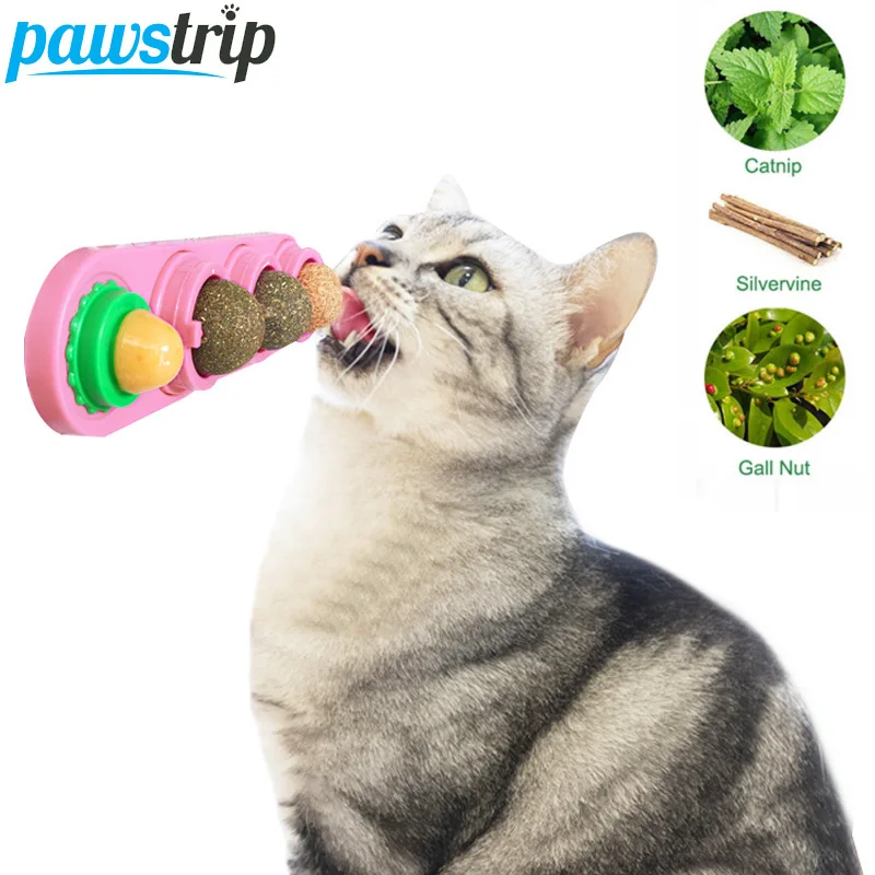 

4pcs Catnip Ball Set Cat Treat Toys Snack Self-Adhesive Rotated Catnip Ball Cats Wall Mount Molar Teething Toy For Cats Ball
