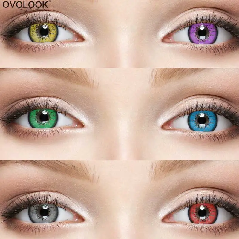 

OVOLOOK-1 Pair Cosplay Lenses Colored Lenses for Eyes 10 Tone Contact Lenses Eye Color Lens Yearly Use 24 Degrees for Myopia