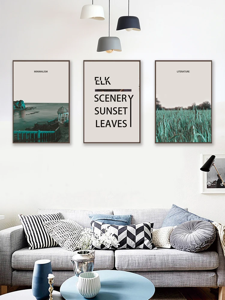 

Dark Green Minimalist Scenery Wheat Seascape Home Decor Wall Painting Frameless Canvas Printed Poster