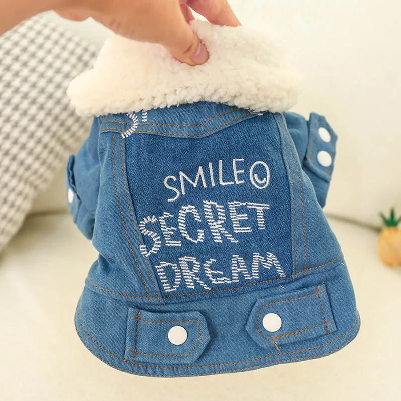 Меховой ошейник для собак джинсовое пальто одежда щенков с буквенным принтом