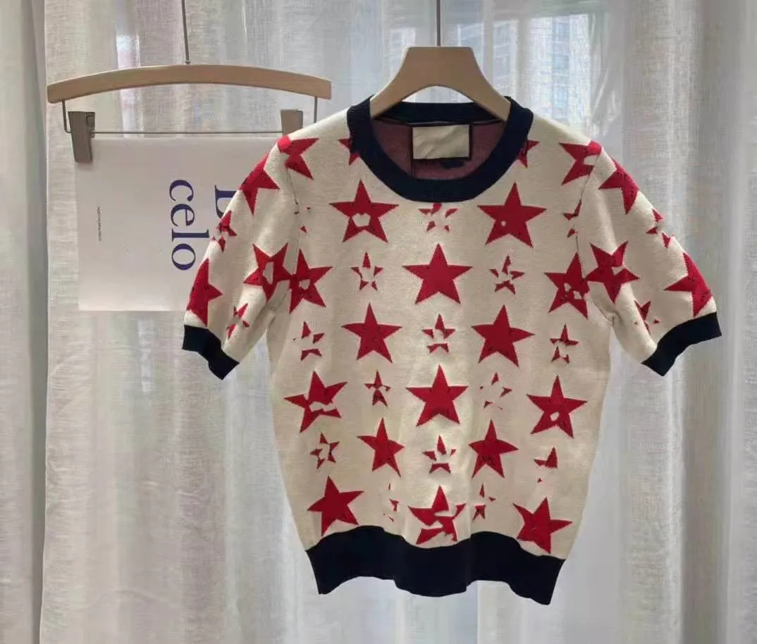 

2021 Summer new Pentagram jacquard knitted color matching Pullover