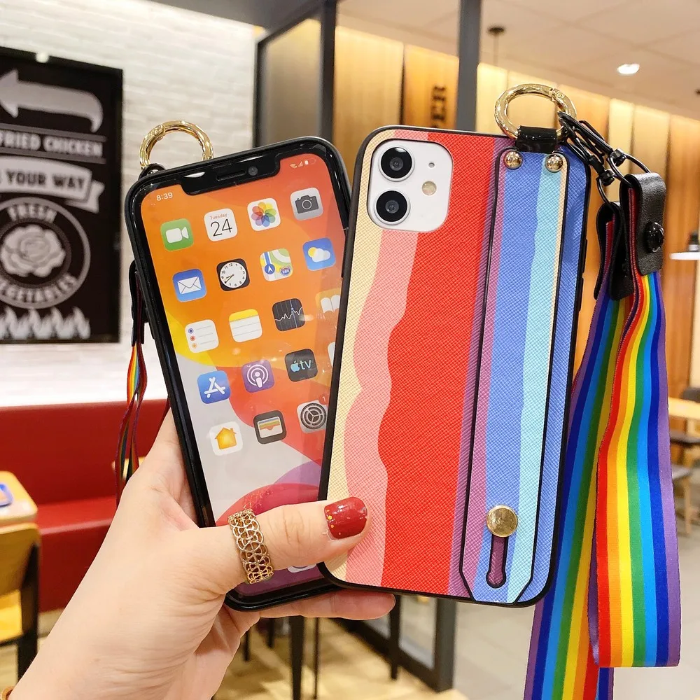 

Fashionable clear seven-color rainbow wristband case for xiaomi Redmi note 9 s pro k 30 20 a lite t c 6 7 8 Back cover