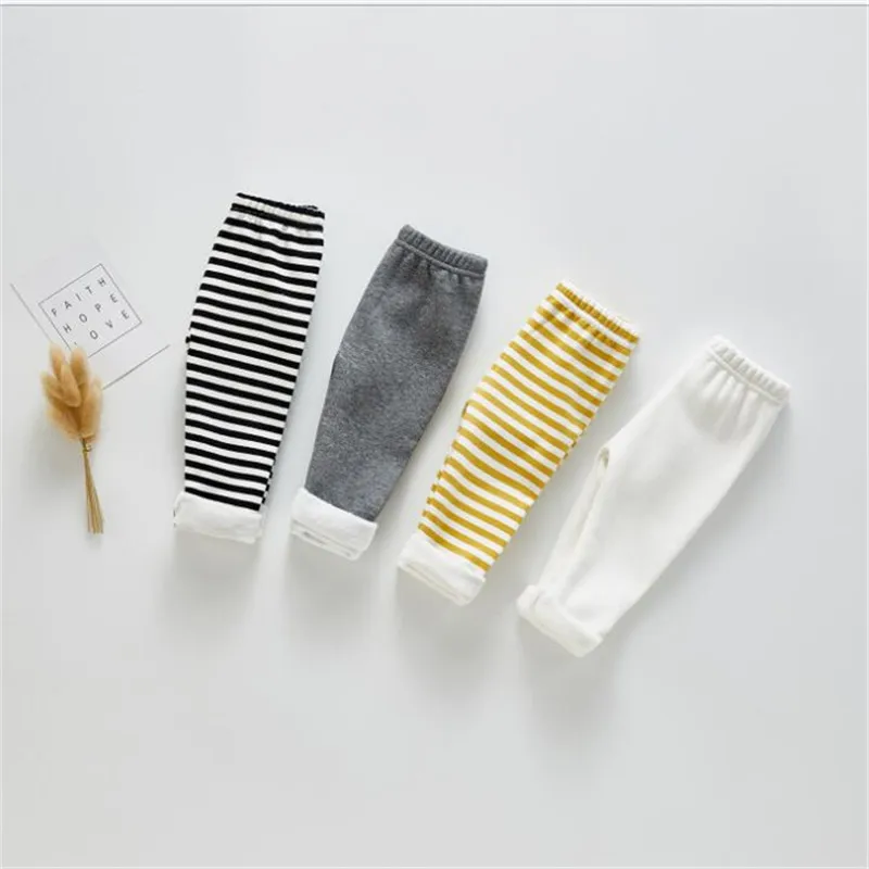Штаны для новорожденных зимние штаны в полоску из хлопка и флиса маленьких
