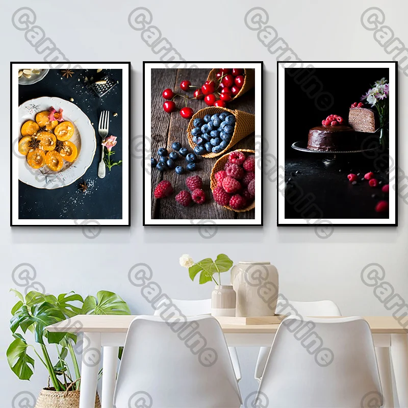 

Poster Dessert Fruits Blueberries Cherries Canvas Painting Wall Art Home Decoration for Living Room and Bedroom Frameless