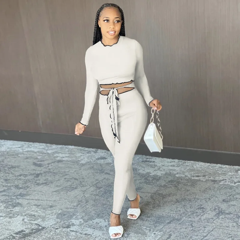 Осенний однотонный трикотажный комбинезон модный спортивный костюм с галстуком