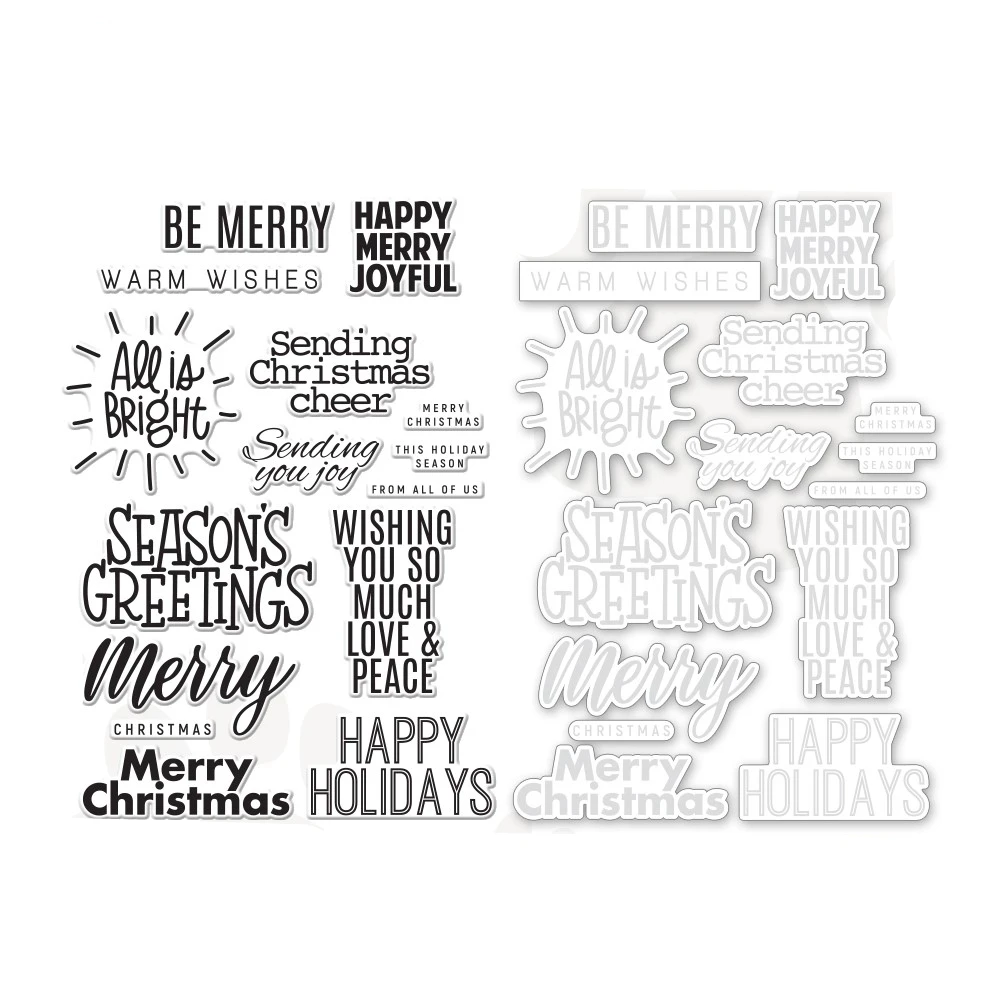 

2021 New Christmas Greeting Clear Stamps and Cutting Dies for Scrapbooking Paper Making Words Embossing Frames Card Crafts